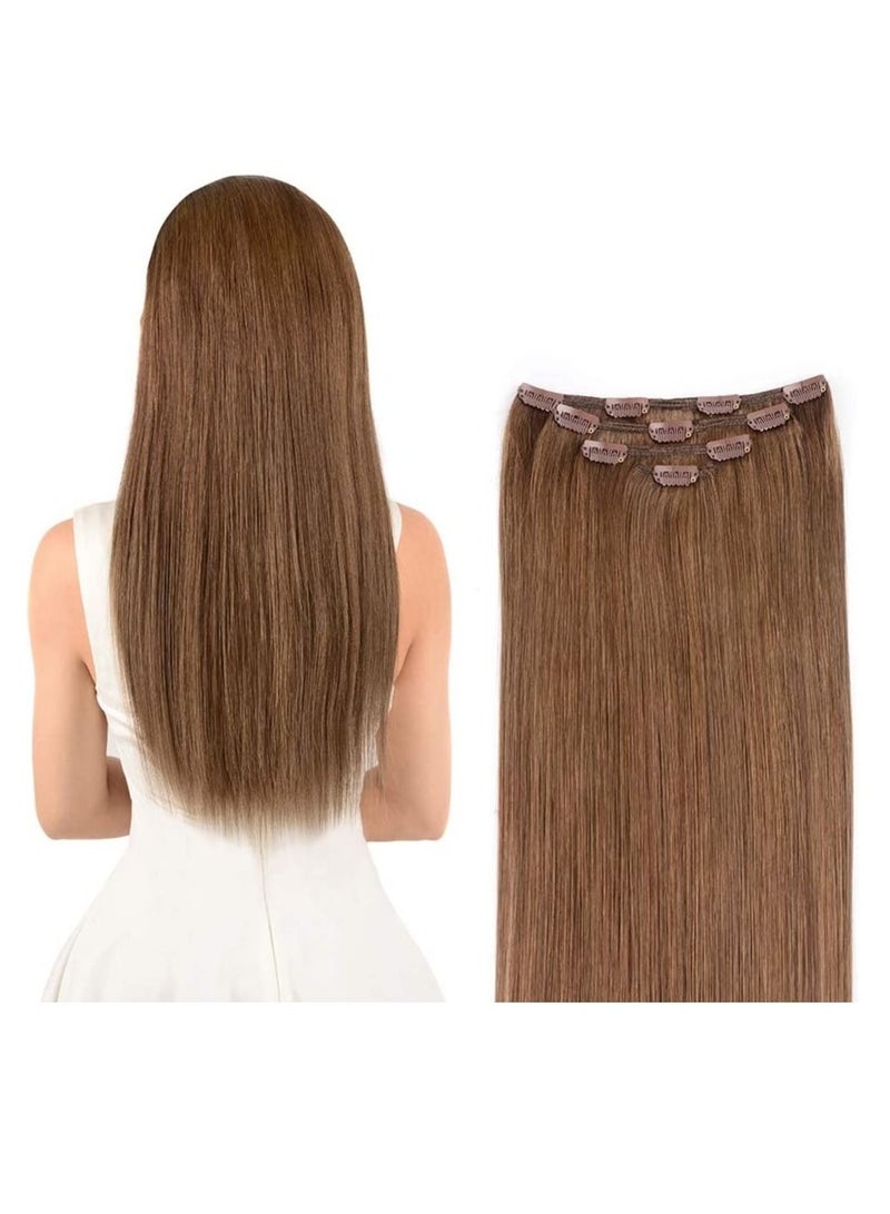 إستيل مشبك في وصلات الشعر شعر بشري ريمي للنساء مشبك شعر بشري طويل مستقيم حريري على وصلات 100 جرام 4 قطع بني رمادي - Image 1