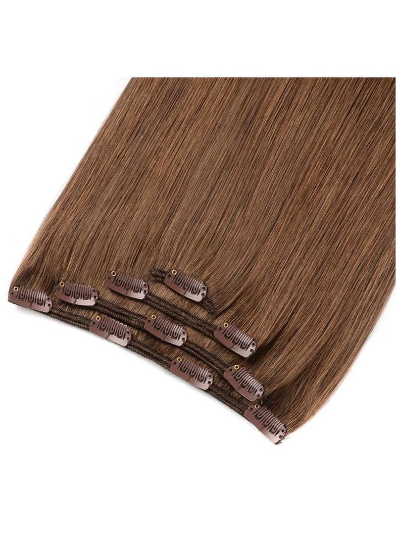 إستيل مشبك في وصلات الشعر شعر بشري ريمي للنساء مشبك شعر بشري طويل مستقيم حريري على وصلات 100 جرام 4 قطع بني رمادي - Image 3