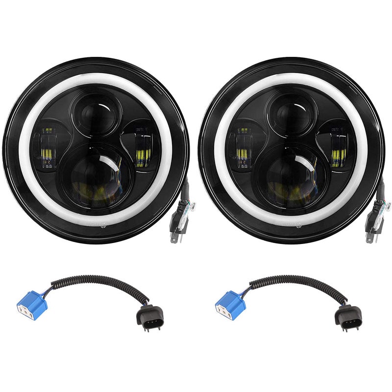 Moclever 7 Inch LED Headlights with Halo 2PCS 6000LM Round LED Headlamp for Jeep Wrangler TJ JK CJ Angel Eyes DRL Turn Signal H4 to H13 Adapter Plug and Play