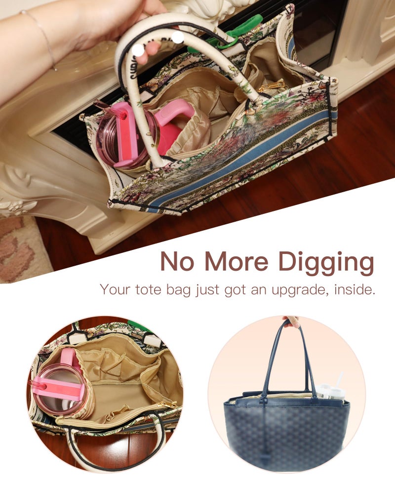 TOVICE Tote Bag Organizer Insert with Stanley Cup Holder and Zipper Bag, Compatible with Neverfull, Saint Louis and More, 9 Pockets (Beige, X-Large) - Image 5