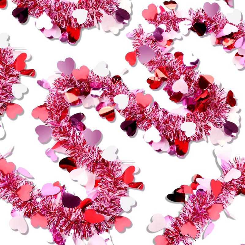 Grastfu 50 Feet Valentines Day Garland Decor, Red Pink White Heart Tinsel Garland Valentines Day Decorations Metallic Twist Shiny Hanging for Tree Classroom Home Indoor Party Supplies Romantic Decor - Image 4