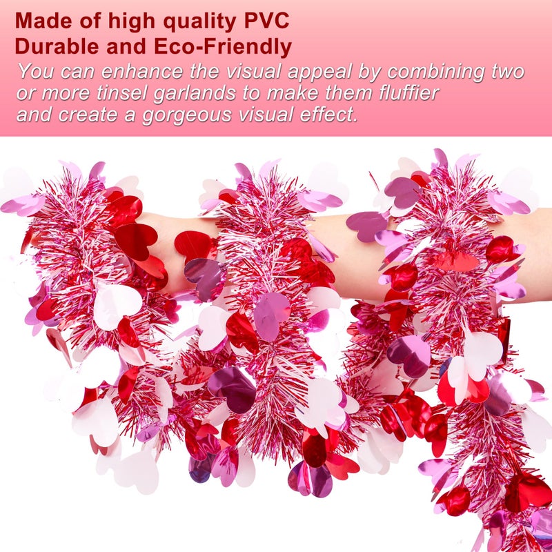 Grastfu 50 Feet Valentines Day Garland Decor, Red Pink White Heart Tinsel Garland Valentines Day Decorations Metallic Twist Shiny Hanging for Tree Classroom Home Indoor Party Supplies Romantic Decor - Image 3