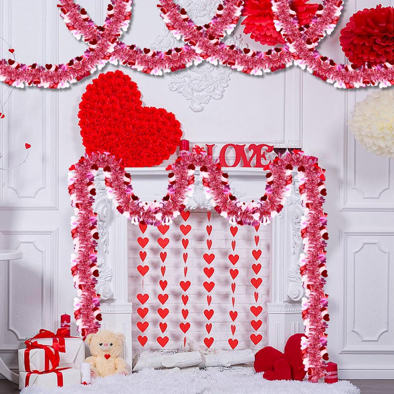 Grastfu 50 Feet Valentines Day Garland Decor, Red Pink White Heart Tinsel Garland Valentines Day Decorations Metallic Twist Shiny Hanging for Tree Classroom Home Indoor Party Supplies Romantic Decor - Image 5