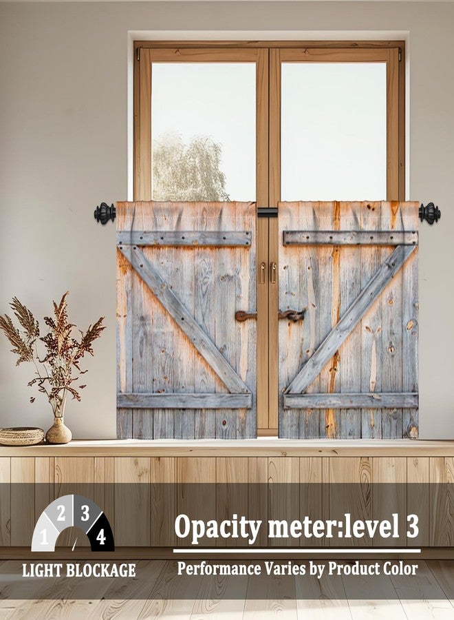 Renaiss 26 x 36 Inch Barn Door Cafe Small Curtains for Half Windows Wooden Door Kitchen Bathroom Rod Pocket Short Curtain Rustic Country Farmhouse Curtains Window Treatment Drapes Linen 2 Panel - Image 2