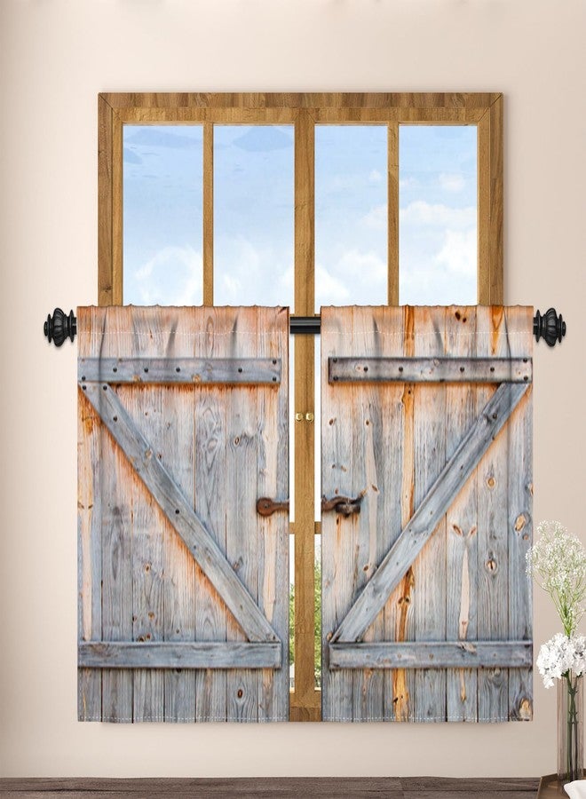 Renaiss 26 x 36 Inch Barn Door Cafe Small Curtains for Half Windows Wooden Door Kitchen Bathroom Rod Pocket Short Curtain Rustic Country Farmhouse Curtains Window Treatment Drapes Linen 2 Panel - Image 1