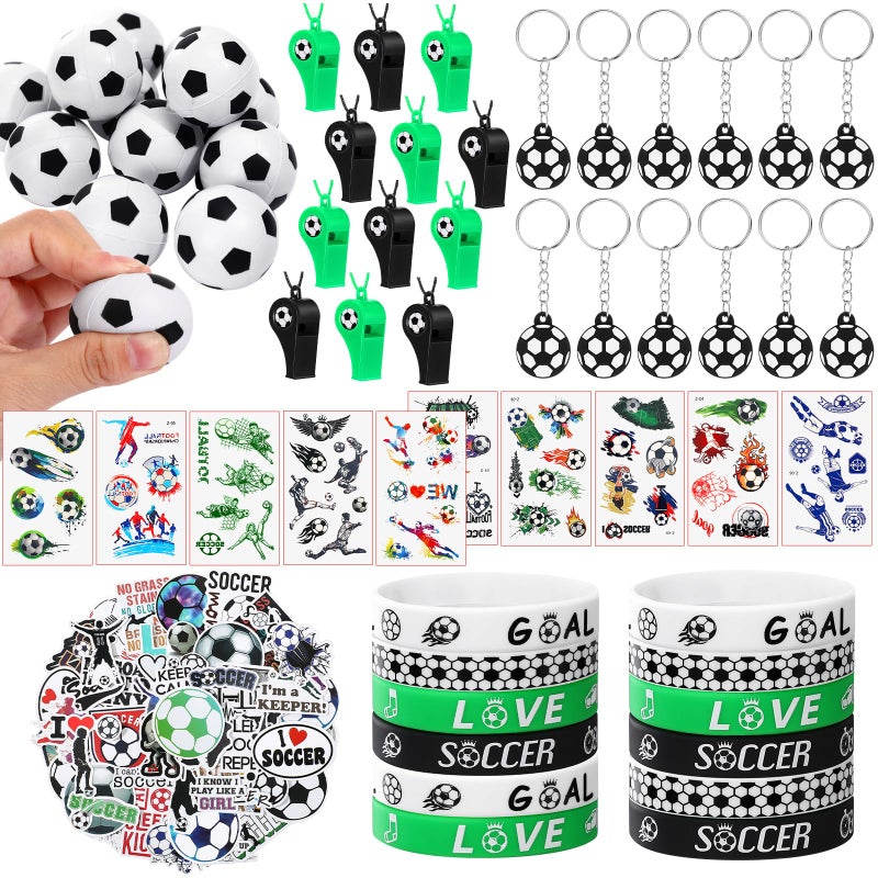 Aoriher 108 Pcs Soccer Party Favors Set Soccer Party Themed Goodie Bag Fillers Mini Soccer Balls Whistle Silicone Bracelet Tattoo Sticker Temporary Keychain for Sport Party Supplies - Image 1