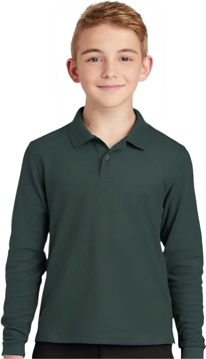 تيزجيلسين 3-Piece Boy Long Sleeve Cotton Polo Neck T-Shirt Daily and School Uniform School T-Shirt