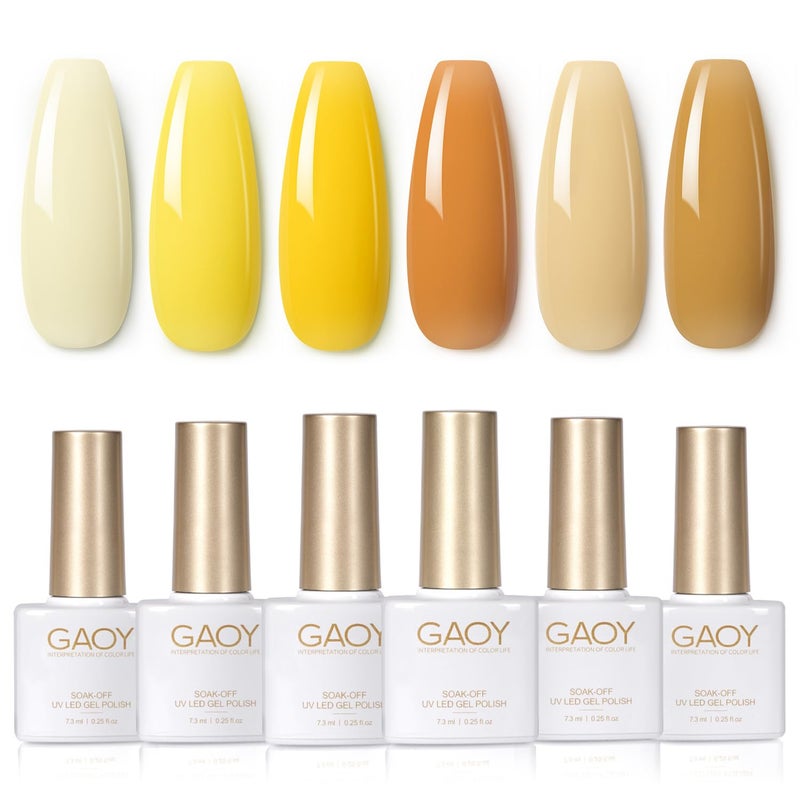 GAOY Pastel Yellow Spring Gel Nail Polish Set, 6 Colors Orange Soak Off UV Light Cure Gel Polish Kit for Salon and Nail Art DIY at Home - Image 1