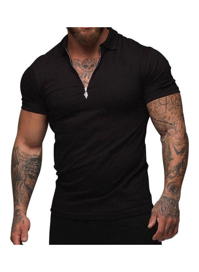 NIBEMINENT Fashion Men T-Shirt Casual Breathable Solid Colour Tops Black  - Image 1
