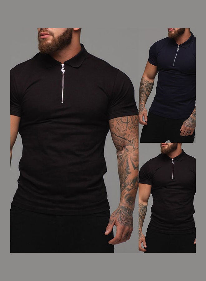 NIBEMINENT Fashion Men T-Shirt Casual Breathable Solid Colour Tops Black  - Image 3