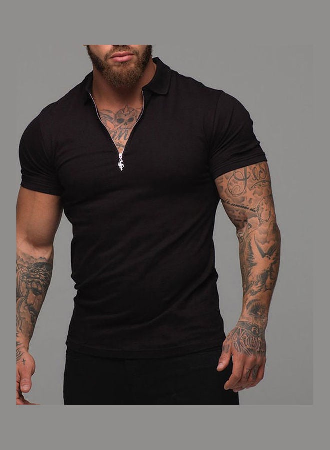 NIBEMINENT Fashion Men T-Shirt Casual Breathable Solid Colour Tops Black  - Image 5
