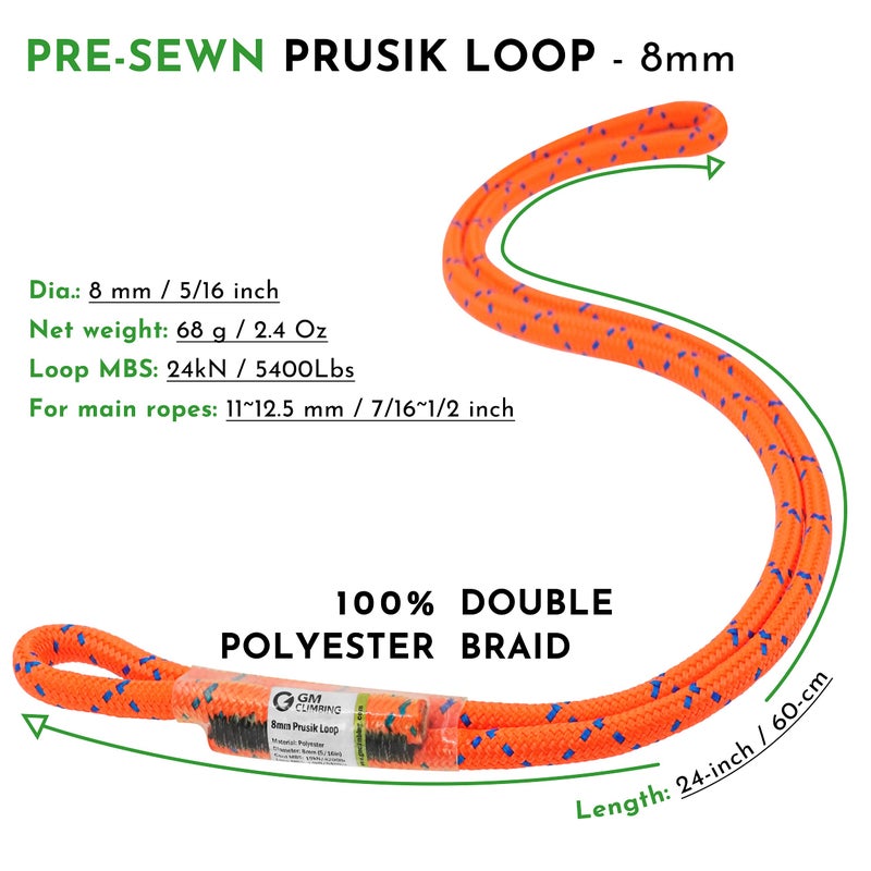 GM CLIMBING 8mm (5/16") Prusik Loop Pre-Sewn 24 inches - Image 2