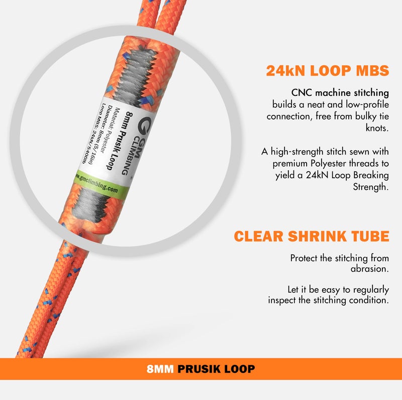 GM CLIMBING 8mm (5/16") Prusik Loop Pre-Sewn 24 inches - Image 4