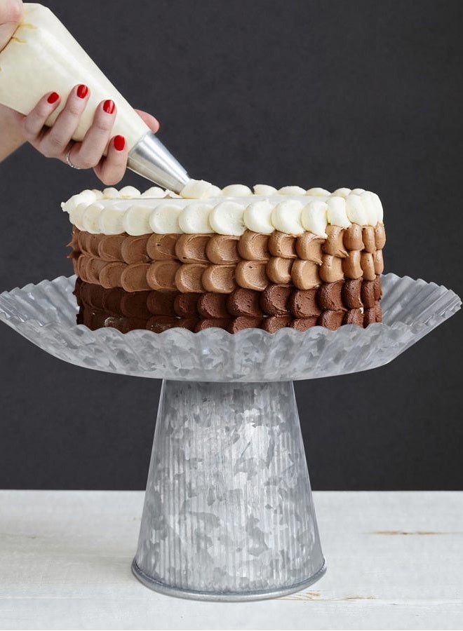 Light & Pro Galvanized Metal Cake Stand, Rustic Farmhouse Fruit Plate Buffet Stand, Serving Tray, Dessert Display Tray, Home Decor, Cake Stand For Wedding, Birthday, Party -12x12x7 Inch Flower Design - Natural - Image 1