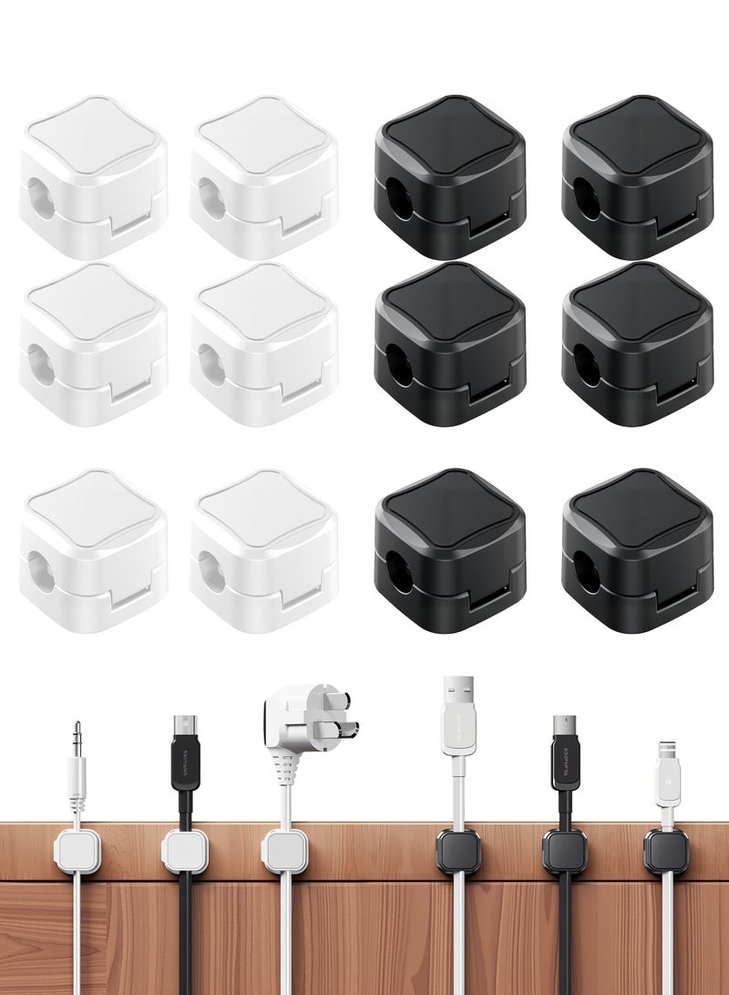 12PCS 2-Color Adhesive Cable Management Clips, Tidy Earphone & Phone Charger Cords, Neat Cable Organizers for Home & Office - Image 1
