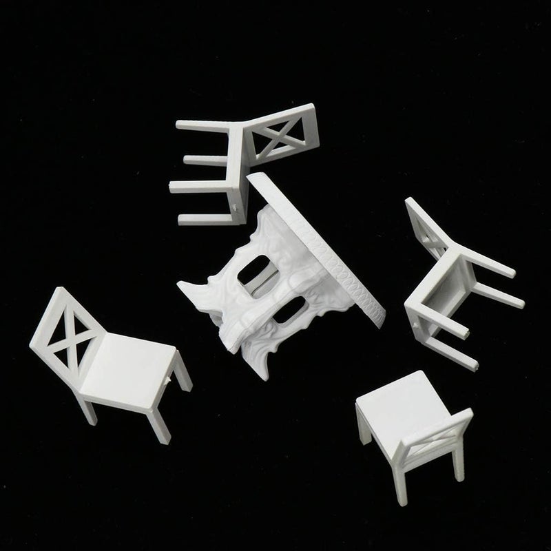 klarako 1/20 Dollhouse Diorama Kitchen Round Table, Chairs Furniture Set DIY Kits Life Scene Decoration White  White, D - Image 5