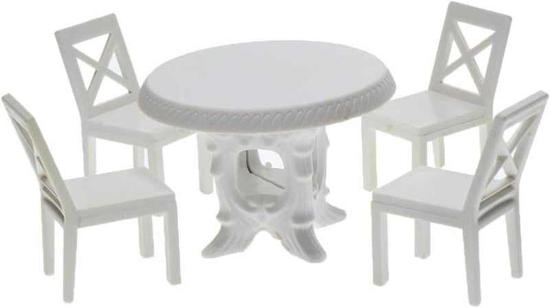 klarako 1/20 Dollhouse Diorama Kitchen Round Table, Chairs Furniture Set DIY Kits Life Scene Decoration White  White, D - Image 2