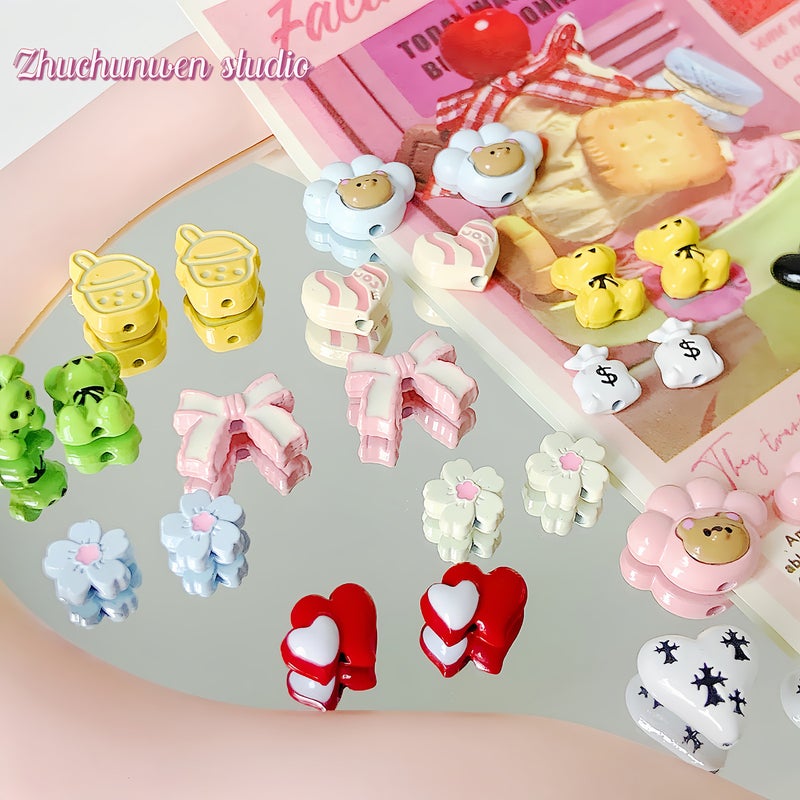 Alloy Love Bow Milk Tea Flower Flower Loose Beads Collection Diy Mobile Phone Chain Jewelry Handmade Beaded Accessories Material - Image 2