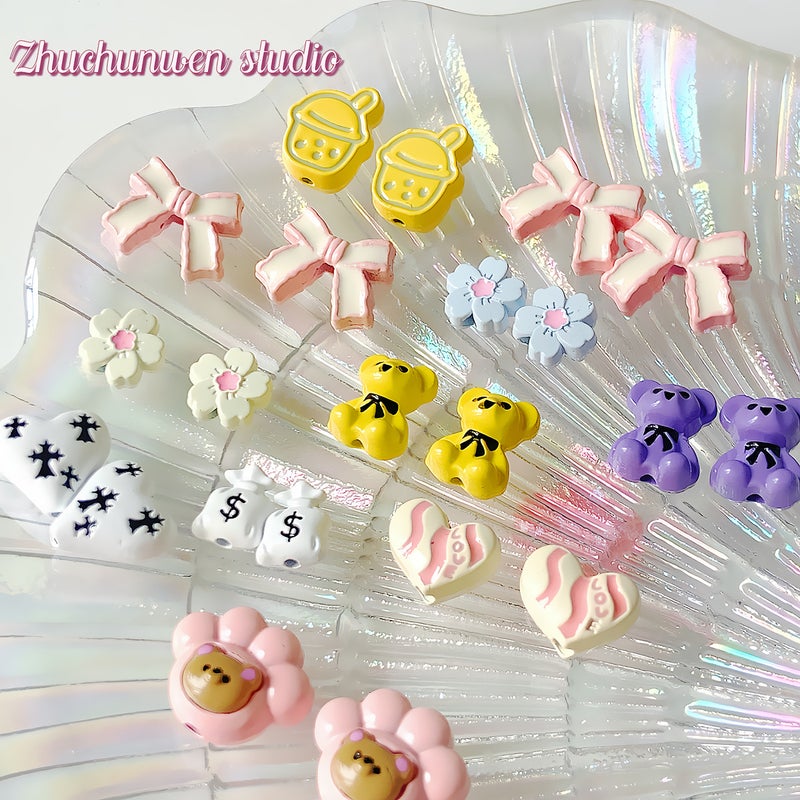 Alloy Love Bow Milk Tea Flower Flower Loose Beads Collection Diy Mobile Phone Chain Jewelry Handmade Beaded Accessories Material - Image 5