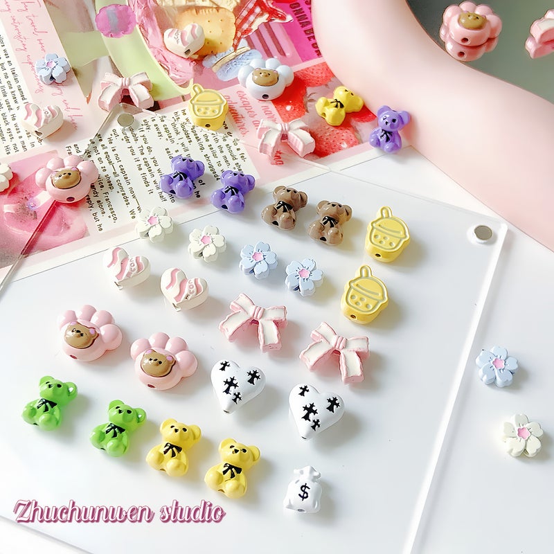 Alloy Love Bow Milk Tea Flower Flower Loose Beads Collection Diy Mobile Phone Chain Jewelry Handmade Beaded Accessories Material - Image 4