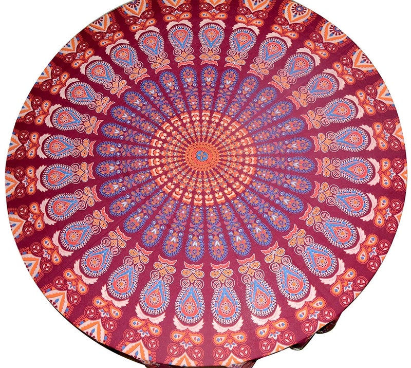RHF Cotton Dining Round Tablecloth Table Cover Printed 46 Seater Round Table Cover with White Lace Border Maroon 75 InchPack of 1 - Image 2