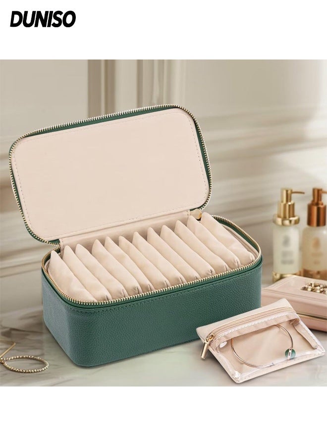 DUNISO Jewelry Box Organzier for Travel,Jewelry Organizer with 12 Pcs Velvet Jewelry Bags,Travel Leather Jewelry Case,Anti-Fouling and Anti-Dust,Suitable for Storing Necklaces, Bracelets, Earrings, Rings,21.5*11.5*8.5cm - Image 1