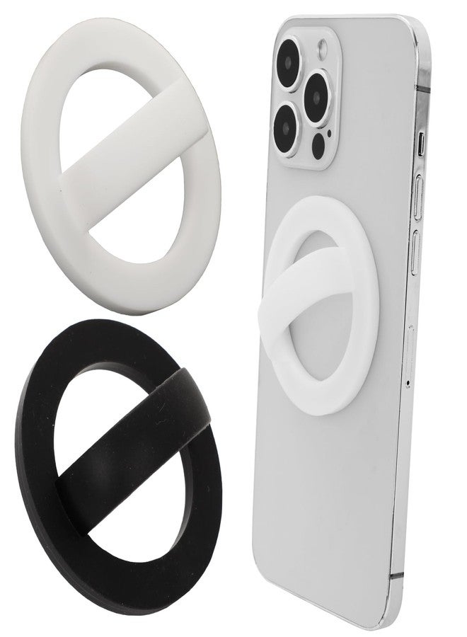 Bnapott 2pcs Silicone Ring Grip Phone Holder, Soft Finger Loop for MagSafe iPhones, White & Black, 360° Rotating - Image 1