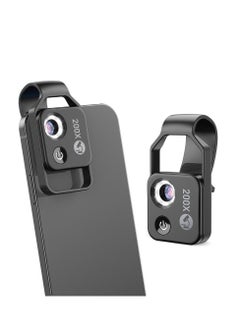 Mobile Phone Microscope, 200x Mini Pocket Microscope with LED Light/ Universal Clip Portable Digital Magnifier Camera Accessory with CPL Lens Compatible with iPhone/Andriod Phones(Black)