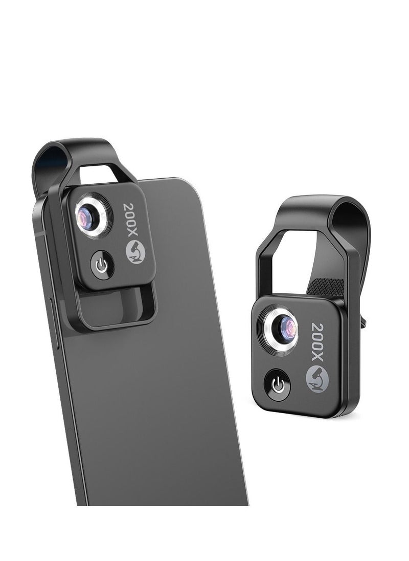 KASTWAVE - Mobile Phone Microscope, 200x Mini Pocket Microscope with LED Light/ Universal Clip Portable Digital Magnifier Camera Accessory with CPL Lens Compatible with iPhone/Andriod Phones(Black) - Image 1