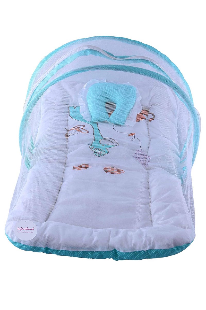 Infantbond Baby Folding Digital Print Mattress with Mosquito Net06 MonthsSize L32Inchs B19Inchs Sea Green - Image 1