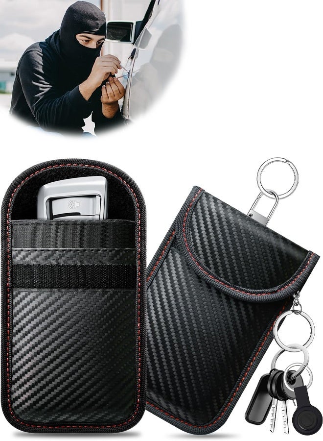 Faraday Bag for Key Fob, Car RFID Signal Blocking Pouch, Anti-Theft Signal Blocker Protector, Anti-Hacking Case Blocker, Faraday Key fob Protector (Carbon Fiber Texture) - Image 1