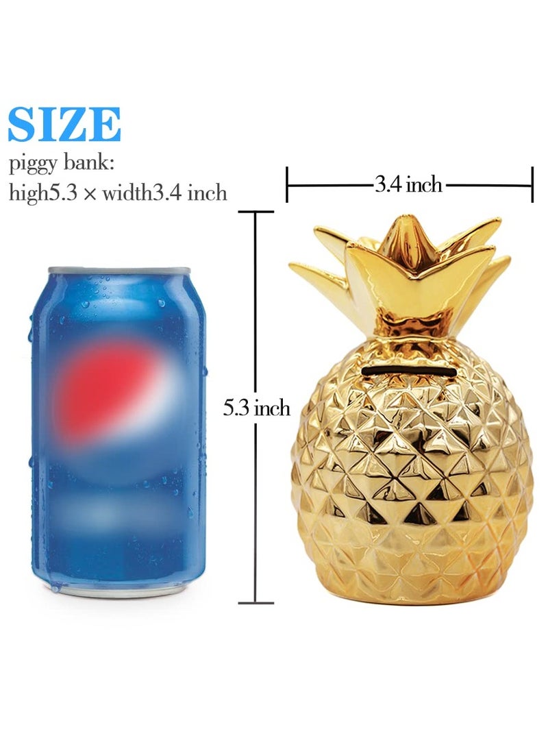 SYOSI - Gold Pineapple Coin Piggy Bank Decorative Ceramic Pineapples Shaped Cans  Girls Piggy Bank for Pineapple Theme Party Decor Girls Kid's Children Adults Birthday Gifts - Image 1