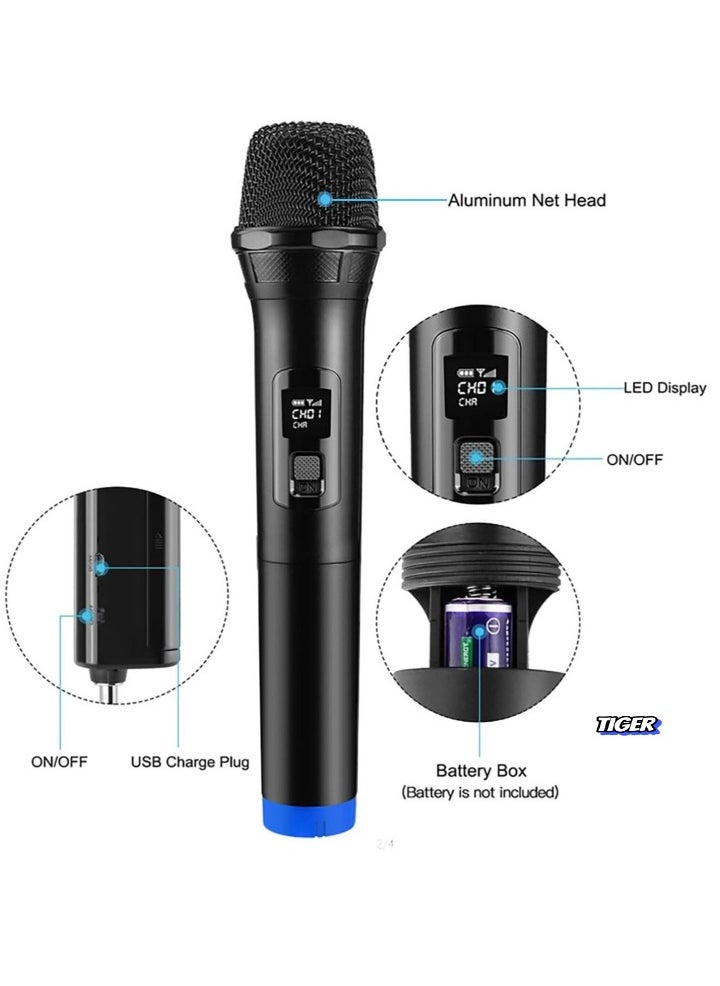 TIGER 2-Pack Wireless Unidirectional Handheld Microphone with Receiver – 1/4 Output for Conference, Weddings, Church, Stage, Party, and Karaoke (Dual Cordless, Black)  - Image 2