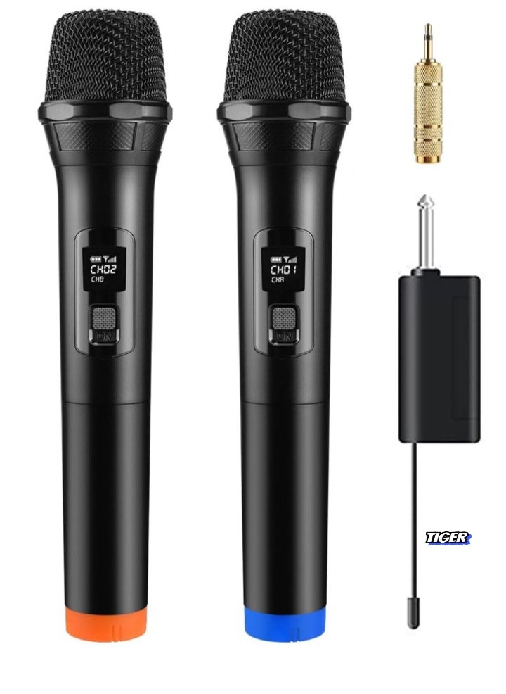 TIGER 2-Pack Wireless Unidirectional Handheld Microphone with Receiver – 1/4 Output for Conference, Weddings, Church, Stage, Party, and Karaoke (Dual Cordless, Black)  - Image 1