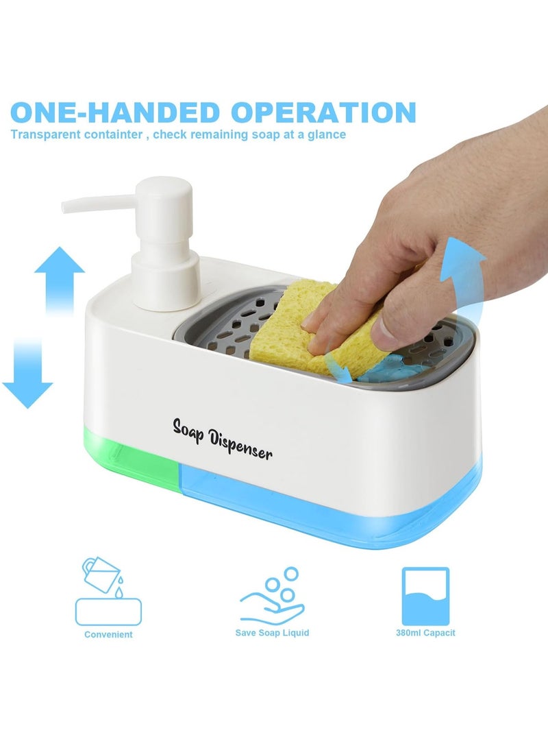 ON MART Dishwashing Liquid Dispenser Kitchen, 3-in-1 Countertop Dish Detergent Soap Dispenser Set, Hand Washing Liquid Dispenser Set with Sponge Holder, Sink Bathroom Countertop Useful Kitchen Gadgets - White - Image 4