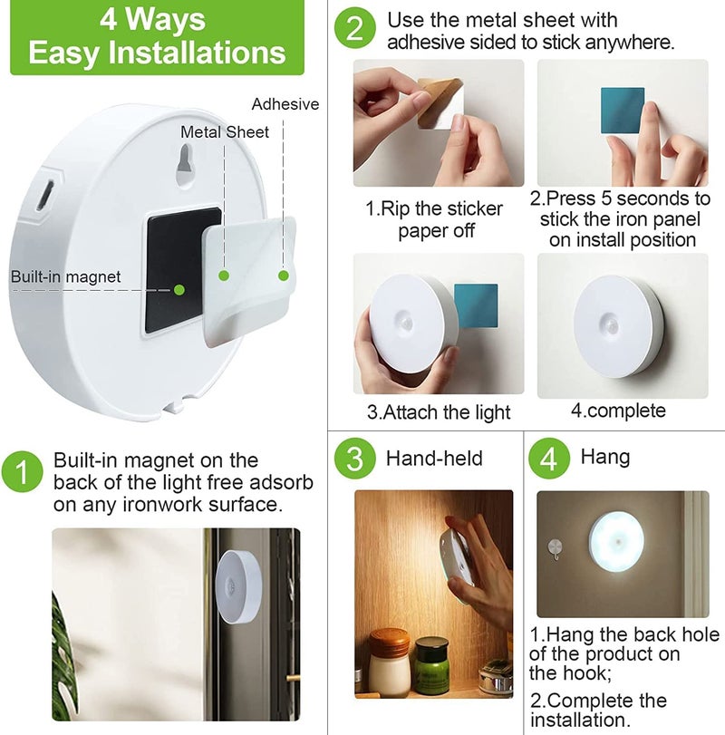 REWOP Motion Sensor Light for Home (Pack of 2) with USB Charging Wireless Self Adhesive LED Sensor Light for Wardrobe Lights with Sensor Night Light for Cupboard Stairs (Round- Cool White, 2) - Image 3