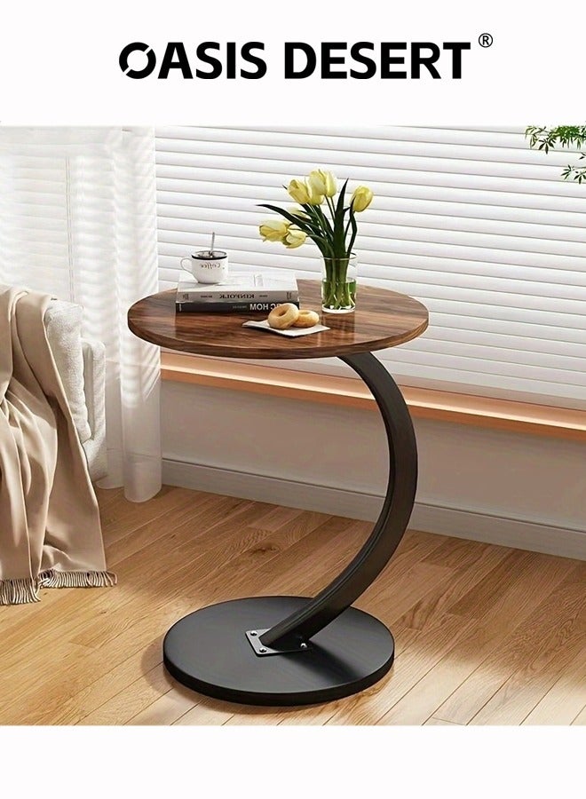 OASIS DESERT C Shaped End Table Couch Side Table with Metal Frame Round Wood Tray Table for Living Room Bedroom Bedside Laptop Snack Coffee - Image 1