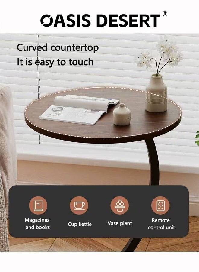 OASIS DESERT C Shaped End Table Couch Side Table with Metal Frame Round Wood Tray Table for Living Room Bedroom Bedside Laptop Snack Coffee - Image 2