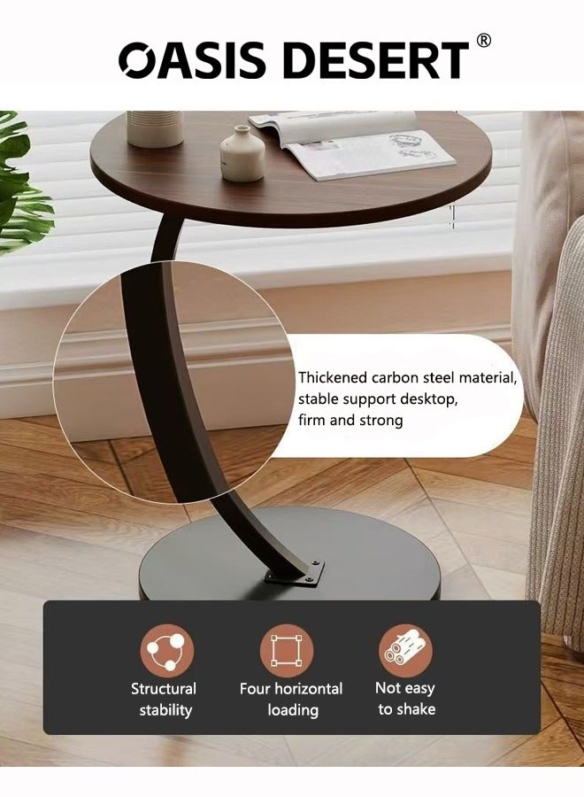 OASIS DESERT C Shaped End Table Couch Side Table with Metal Frame Round Wood Tray Table for Living Room Bedroom Bedside Laptop Snack Coffee - Image 3