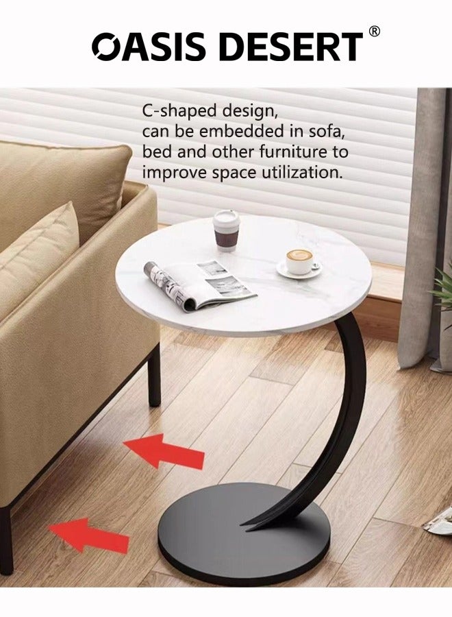 OASIS DESERT C Shaped End Table Couch Side Table with Metal Frame Round Wood Tray Table for Living Room Bedroom Bedside Laptop Snack Coffee - Image 4