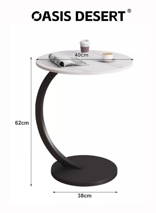 OASIS DESERT C Shaped End Table Couch Side Table with Metal Frame Round Wood Tray Table for Living Room Bedroom Bedside Laptop Snack Coffee - Image 5