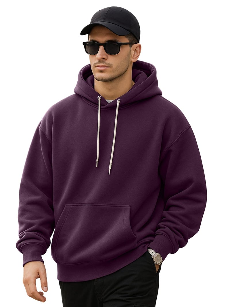 Veirdo Cotton Fleece Regular Fit Hooded Sweatshirt Full Sleeves Jumper Purple Solid Winter Sweatshirt for Men (W_05_Purple_S) - Image 1