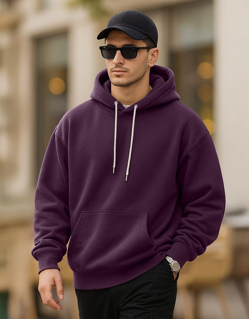 Veirdo Cotton Fleece Regular Fit Hooded Sweatshirt Full Sleeves Jumper Purple Solid Winter Sweatshirt for Men (W_05_Purple_S) - Image 2