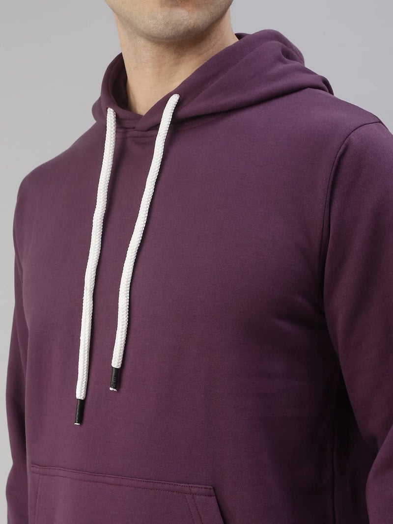 Veirdo Cotton Fleece Regular Fit Hooded Sweatshirt Full Sleeves Jumper Purple Solid Winter Sweatshirt for Men (W_05_Purple_S) - Image 4