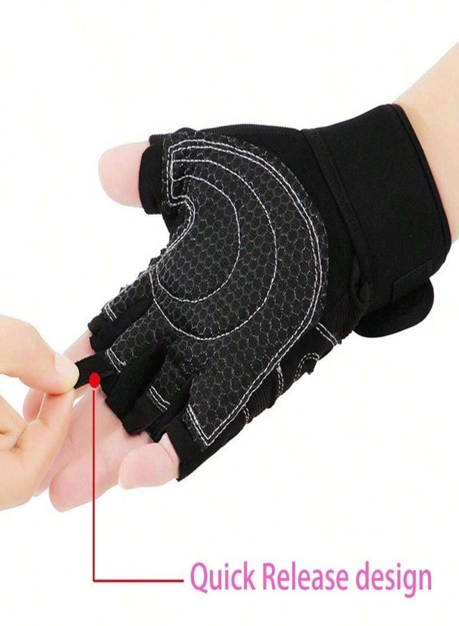 Ahamo Gym Gloves for Men Women, Weightlifting Gloves with Anti-Slip Palm, Wrist Support for Workout, Fitness, Cycling - Breathable Fingerless Design for Maximum Grip & Comfort (Black/White, M) - Image 4