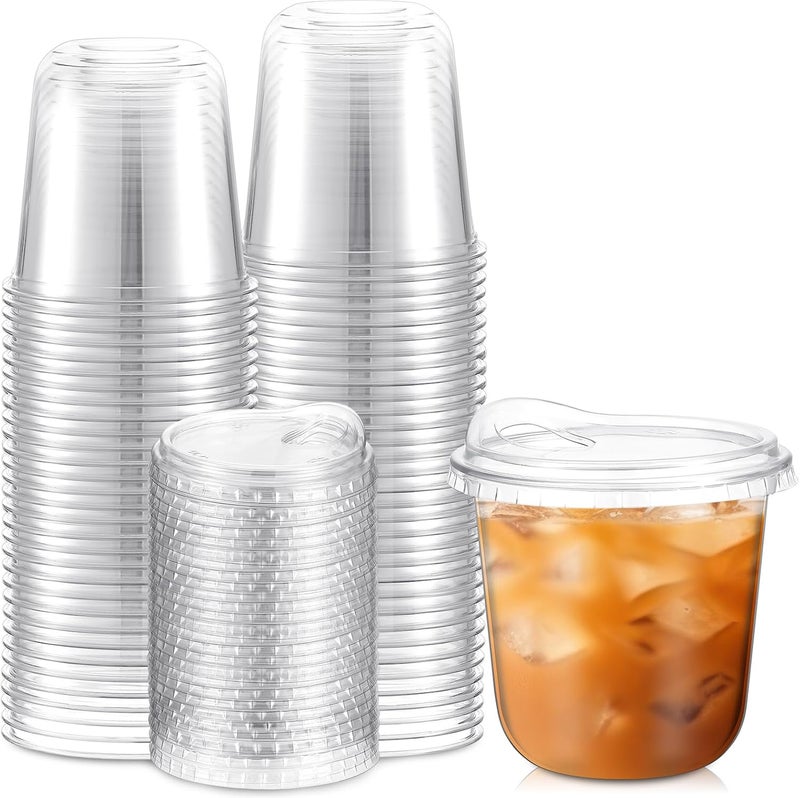 Baderke 50 Pcs Round Bottom Plastic Cups with Sip Lids Clear Disposable Iced Coffee Cups for Smoothie Cold Beverage Coffee Shops and Party Catering (10 oz,Clear) - Image 1