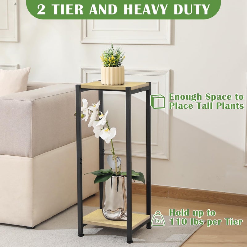 Dipion Tall Plant Stand Indoor,31 Inch Plants Stands,2 Tier Metal Plant Stand with Heavy Duty Wood,Yellow Oak and Black - Image 4