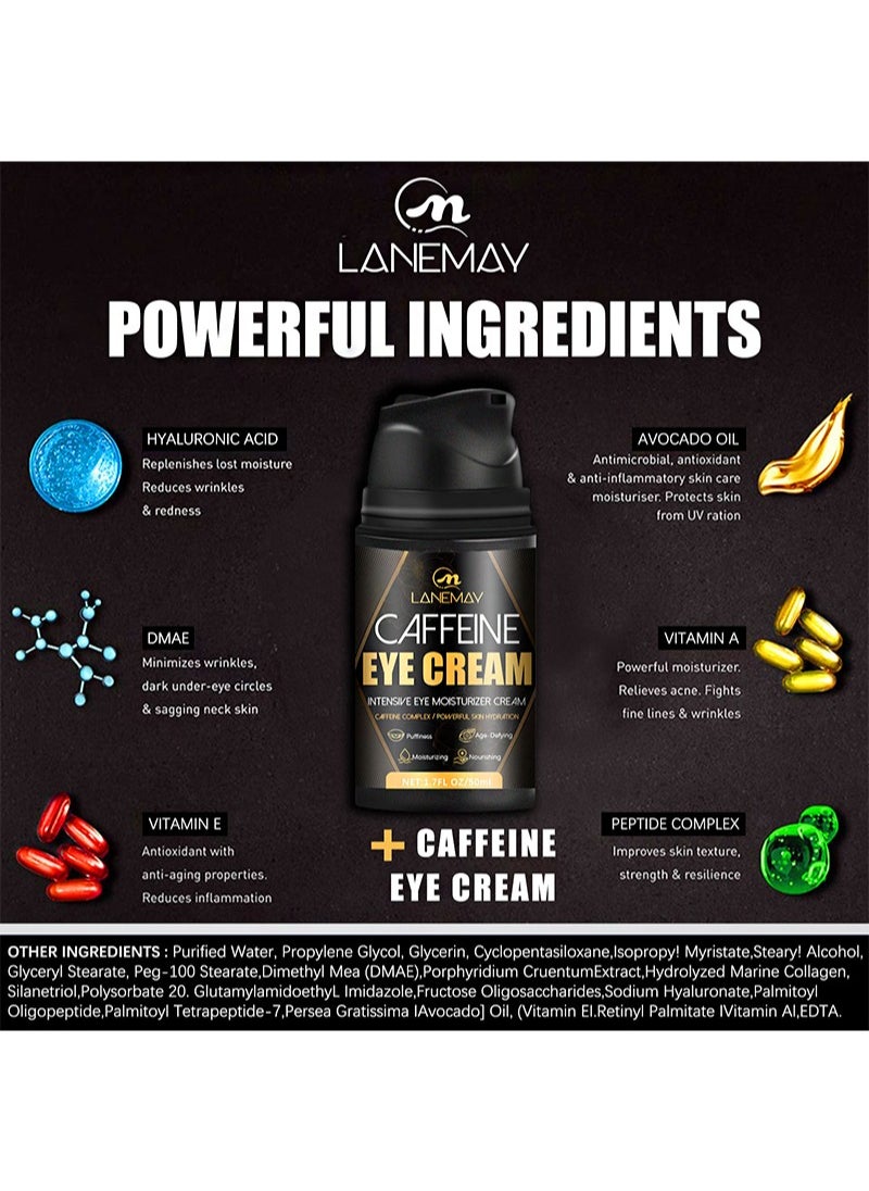 LANEMAY - Caffeine Eye Cream, Caffeine Eye Serum for Dark Circles, Anti Aging Eye Cream, Reduce Puffiness, Eye Bags Removal, Fade Eye Lines, Anti-Oxidation, Moisturize, Tighten Eye Skin（50ml） - Image 1