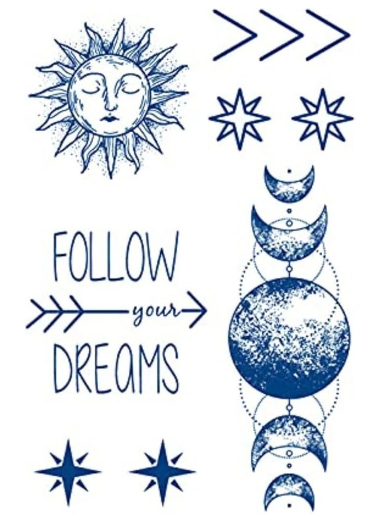 ستيكر تاتو شبه دائم لمدة أسبوعين بتصميم كواكب ونجوم، ورقة كبيرة تدوم أسبوعين للنساء والفتيات والرجال ستيكرات تاتو مؤقت واقعي - Image 3