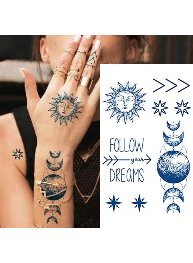 ستيكر تاتو شبه دائم لمدة أسبوعين بتصميم كواكب ونجوم، ورقة كبيرة تدوم أسبوعين للنساء والفتيات والرجال ستيكرات تاتو مؤقت واقعي - Image 2